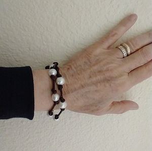 Knotted Cord Faux Pearl Wrap Around Bracelet